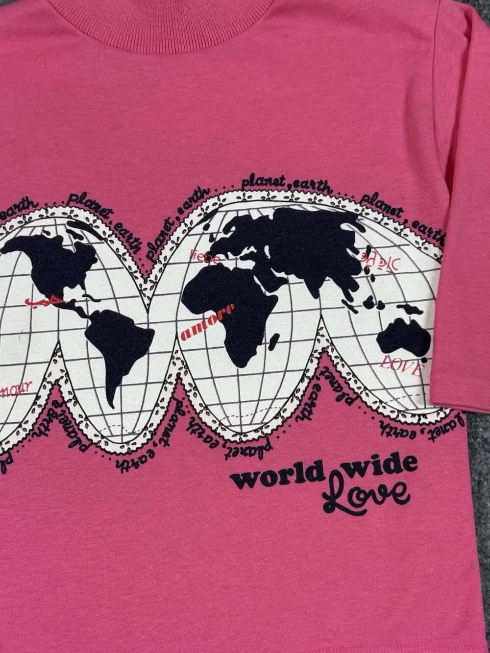 Vintage Baby Girls Pink Turtleneck Long Sleeve World Graphic Shirt Size 5